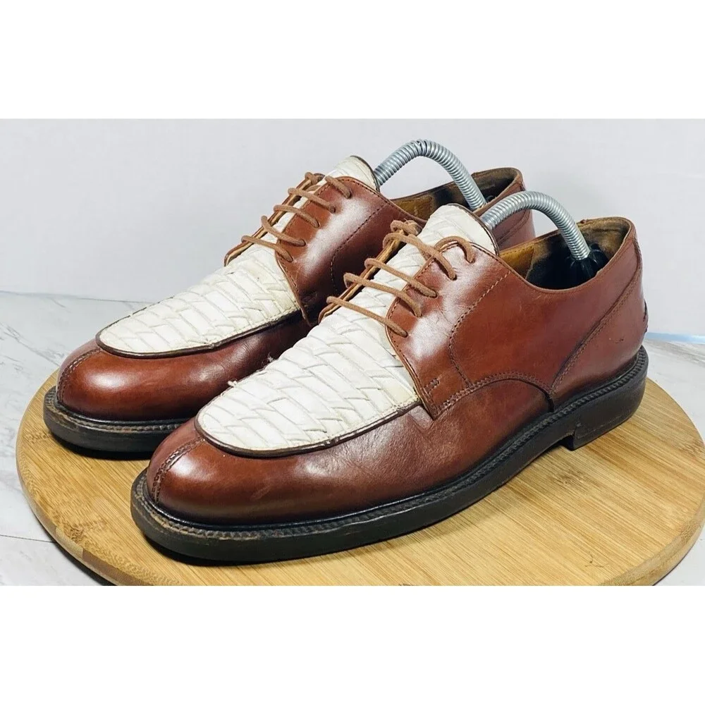 Johnston & Murphy Vintage Brown & White Ivory Lace up Dress Shoes 9.5M